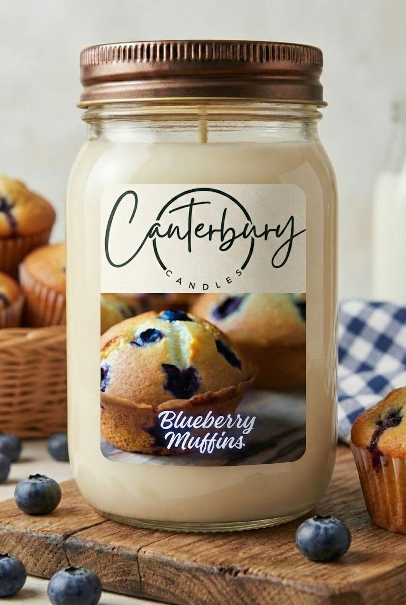 Blueberry Muffins scented candle in mason jar