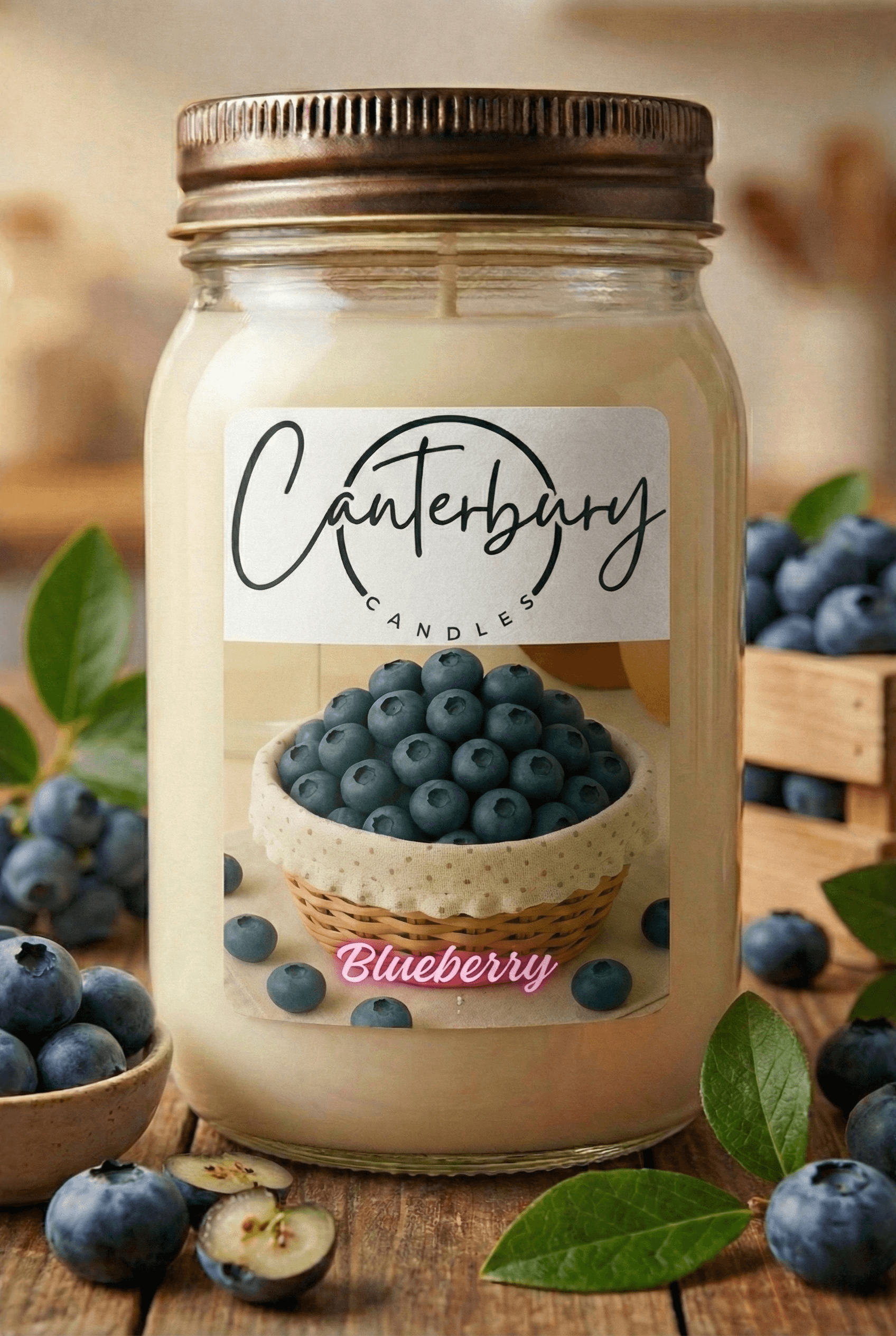 Blueberry scented candle in mason jar