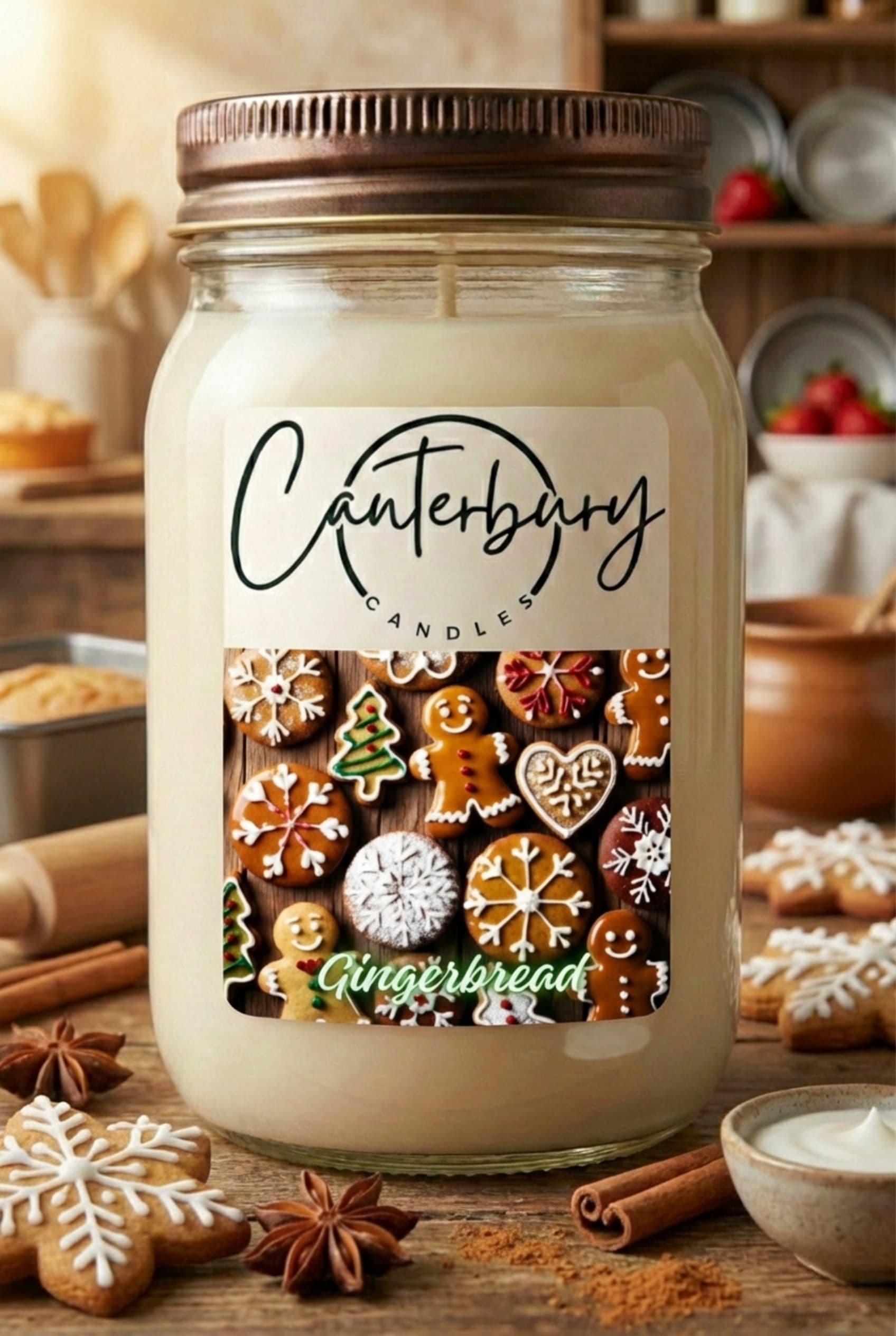 Gingerbread scented candle in mason jar