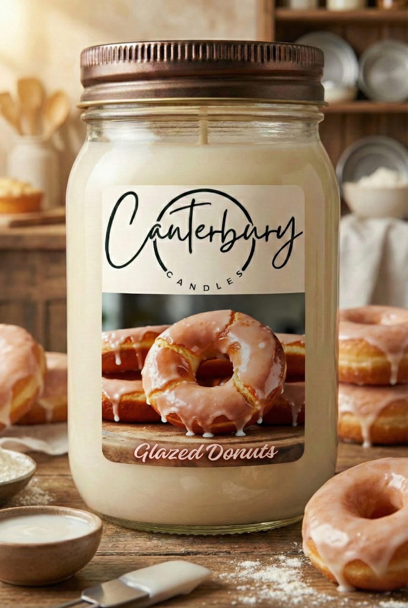 Glazed Donuts scented candle in mason jar