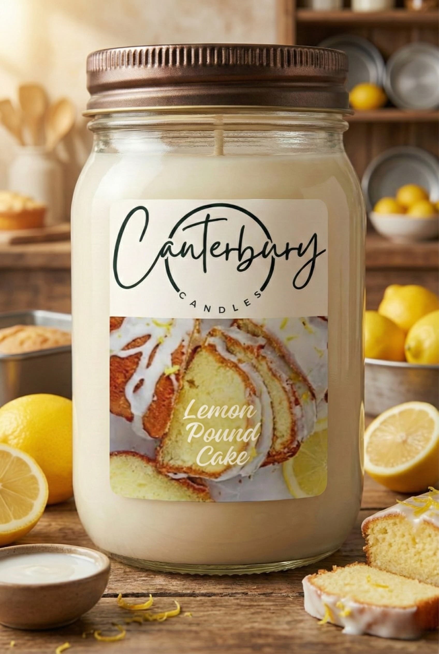 Lemon Pound Cake scented candle in mason jar