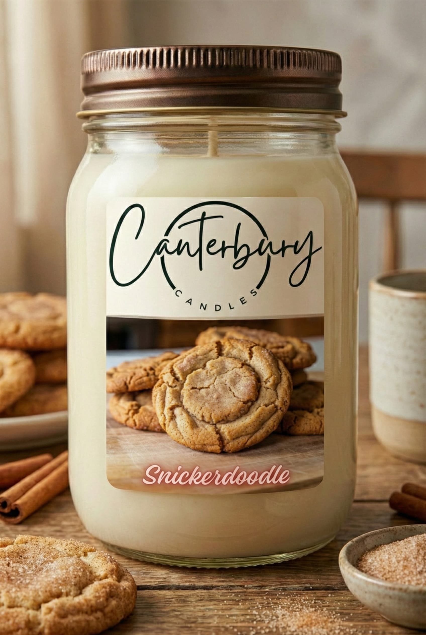 Snickerdoodle scented candle in mason jar