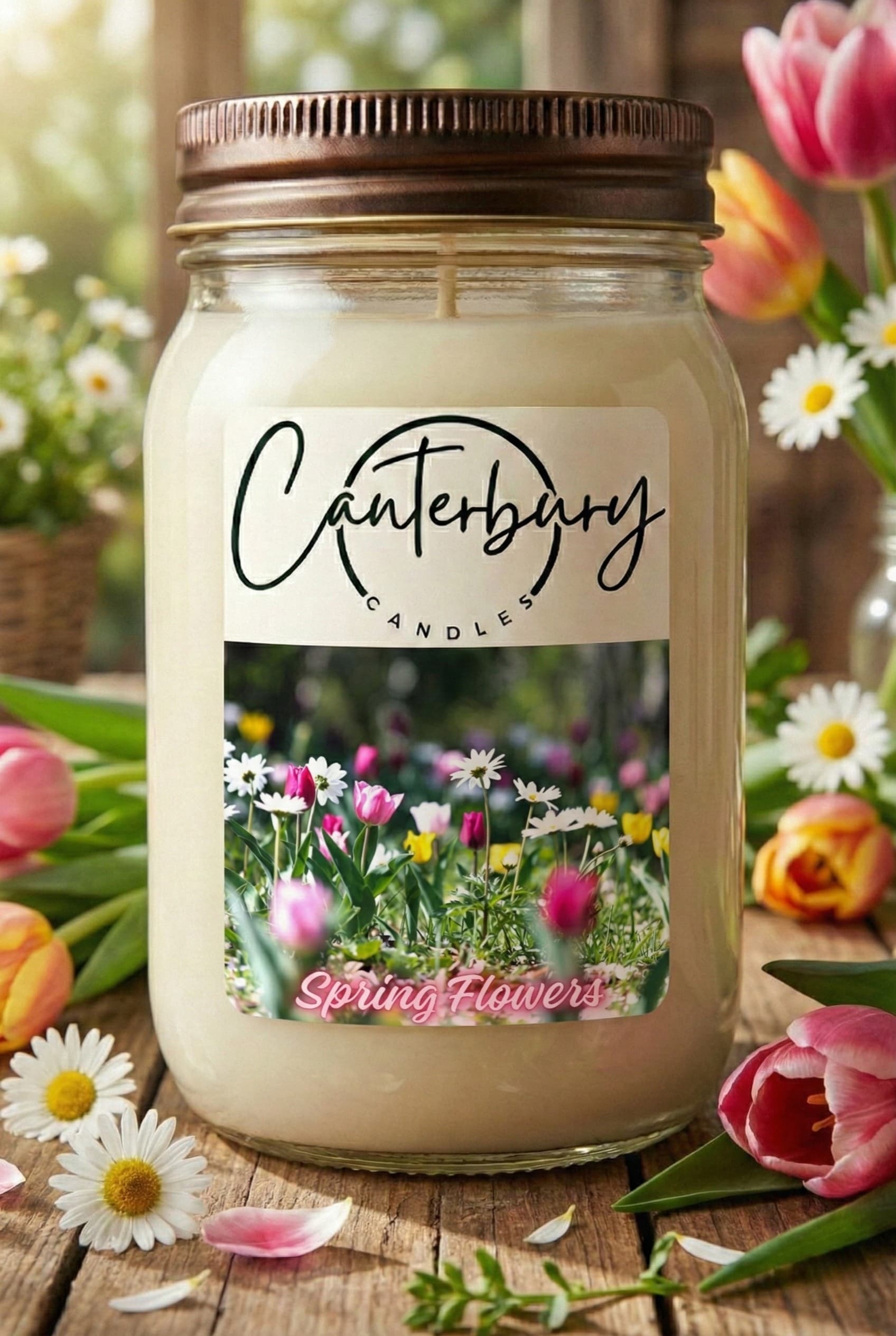 Spring Flowers scented candle in mason jar
