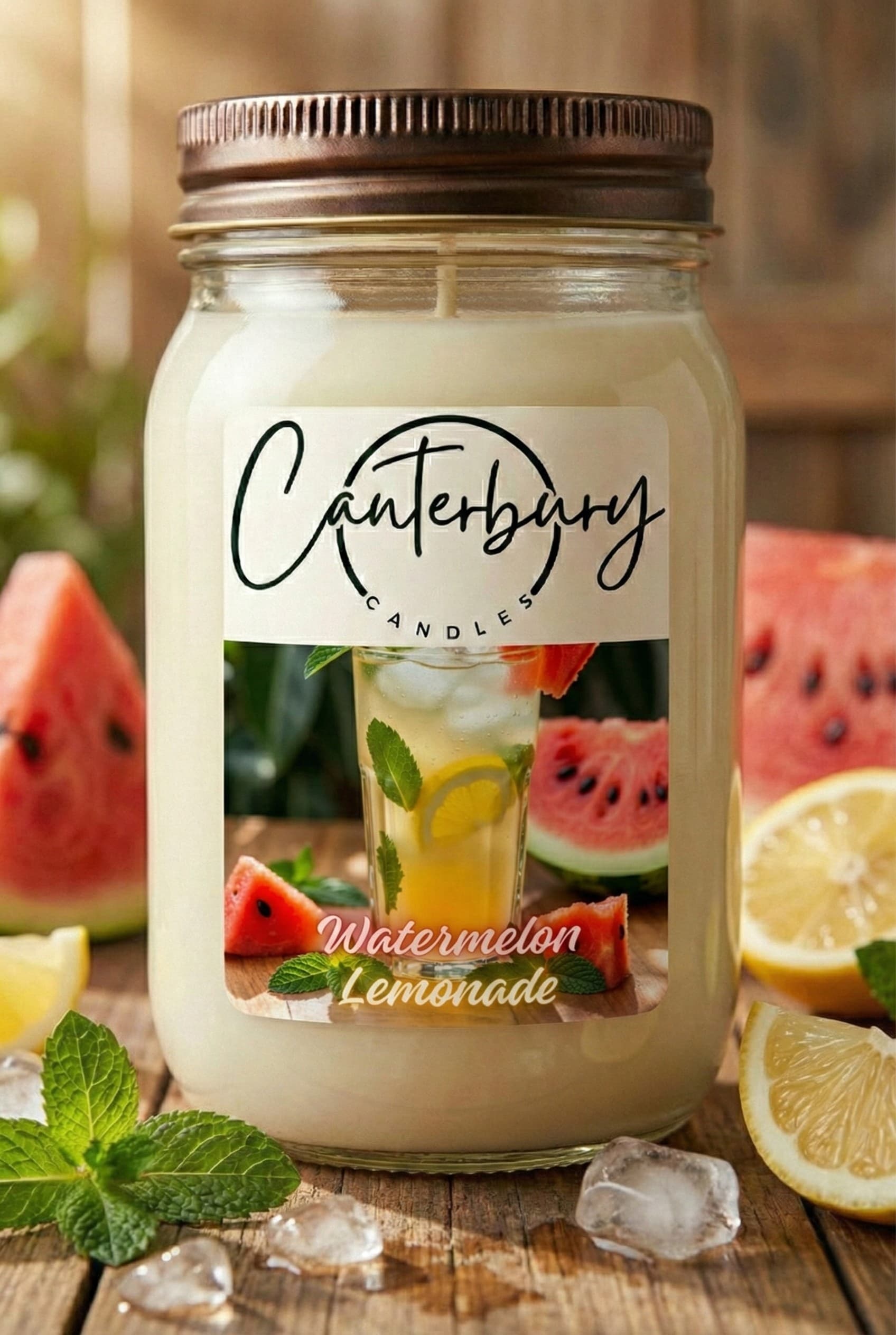 Watermelon Lemonade scented candle in mason jar