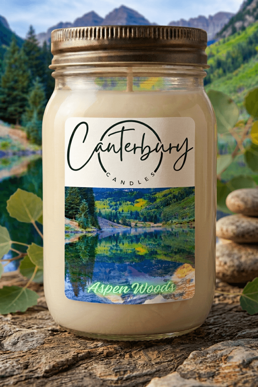 Aspen Woods scented candle in mason jar