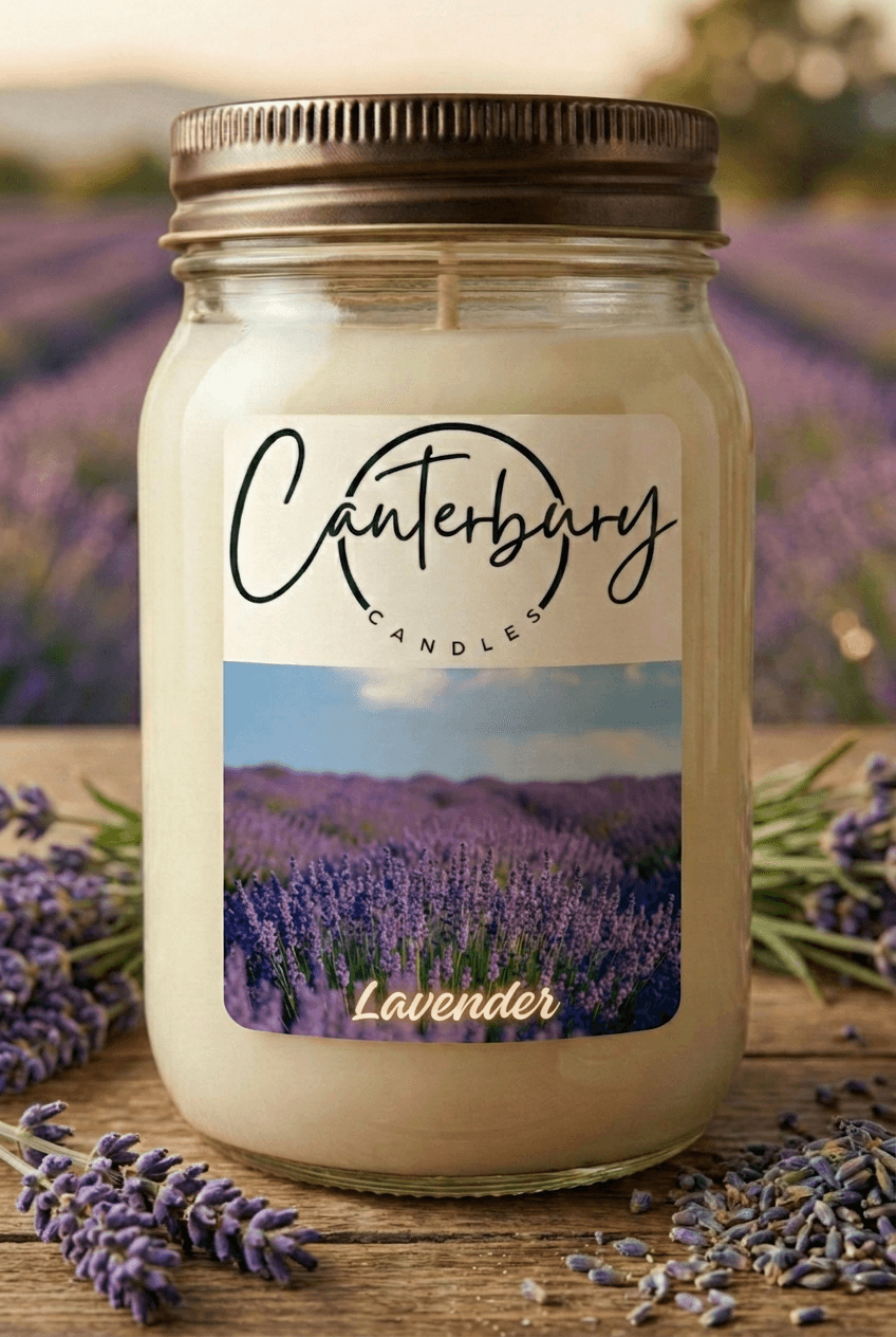 Lavender scented candle in mason jar