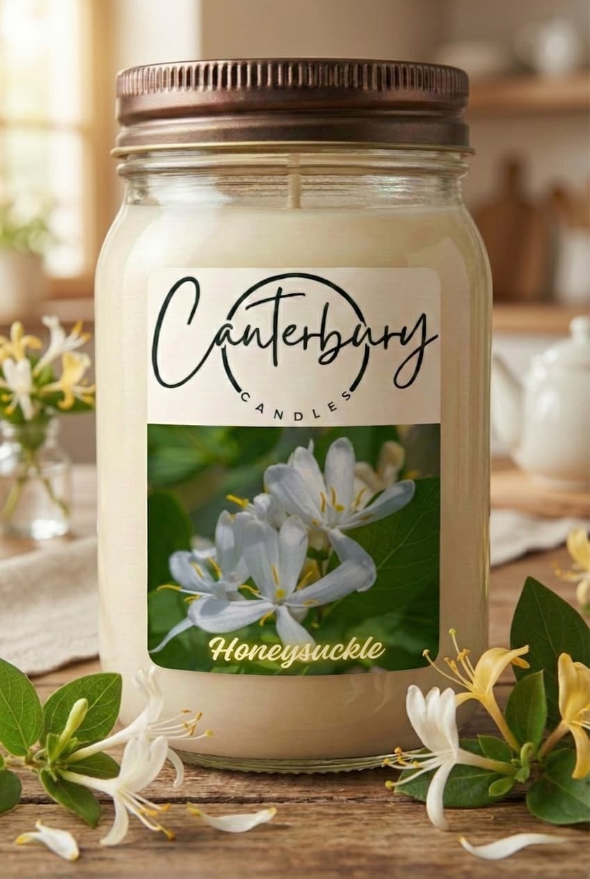Honeysuckle scented candle in mason jar