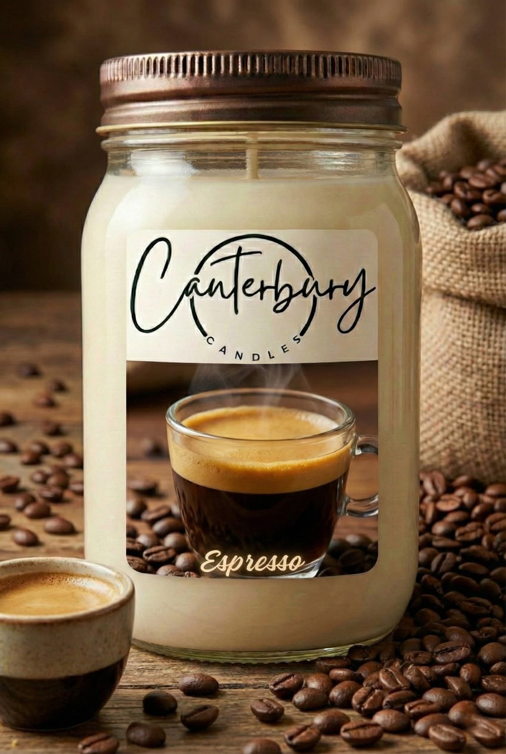 Espresso scented candle in mason jar
