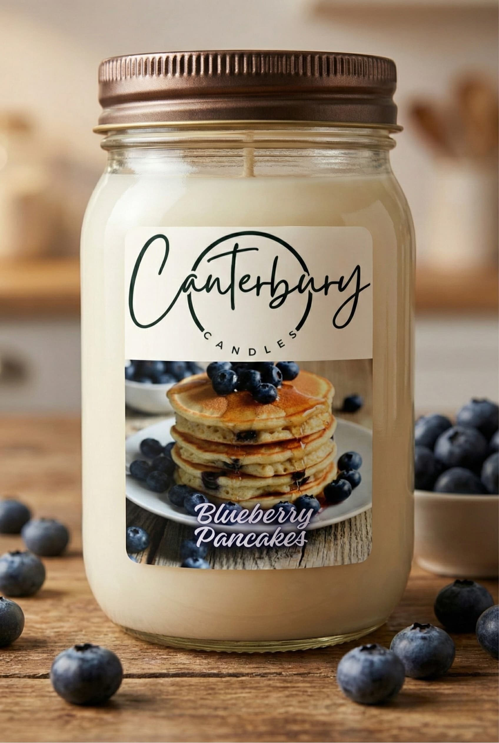 Blueberry Pancakes scented candle in mason jar