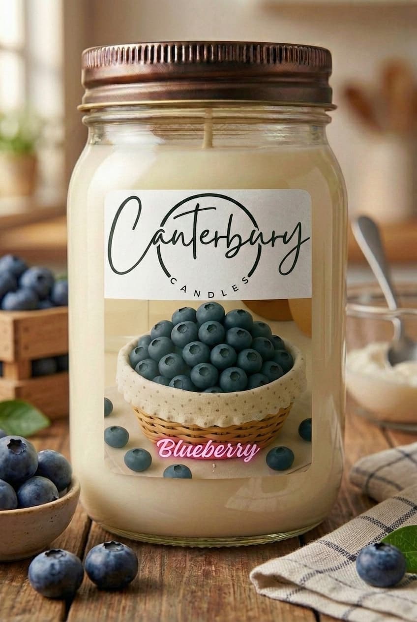 Blueberry scented candle in mason jar
